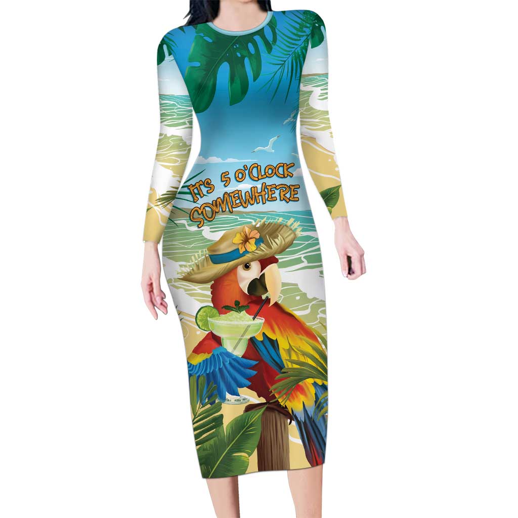 Aloha Hawaii It's 5 o'clock Somewhere Long Sleeve Bodycon Dress - Polynesian Pride