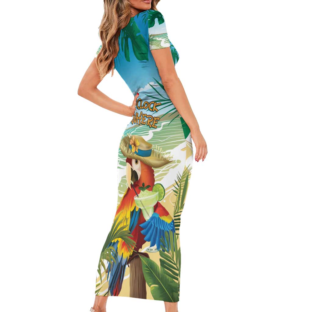 Aloha Hawaii It's 5 o'clock Somewhere Short Sleeve Bodycon Dress - Polynesian Pride