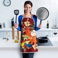 Crimson Red Tropical Christmas Hawaii Tapa Apron Aloha Santa Drink Party - Polynesian Pride