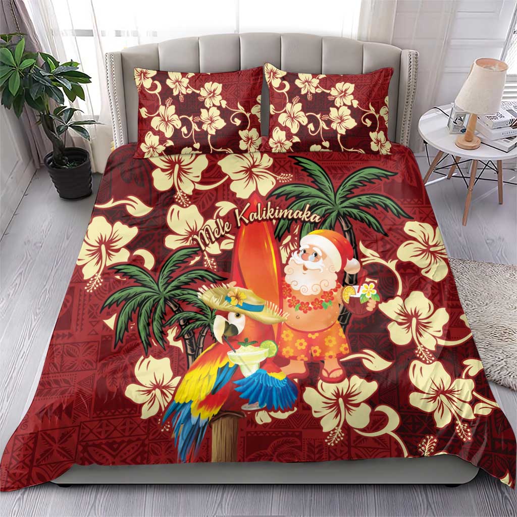 Crimson Red Tropical Christmas Hawaii Tapa Bedding Set Aloha Santa Drink Party LT7 - Polynesian Pride