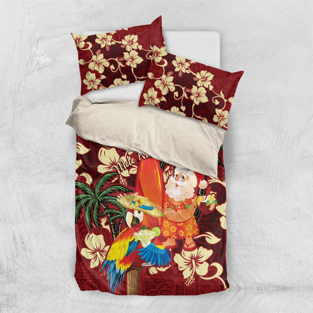 Crimson Red Tropical Christmas Hawaii Tapa Bedding Set Aloha Santa Drink Party LT7 US Twin 172cm x 218cm Red - Polynesian Pride