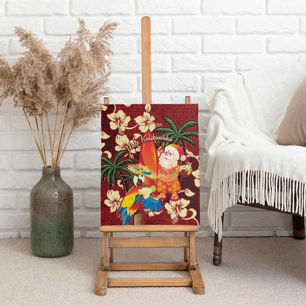 Crimson Red Tropical Christmas Hawaii Tapa Canvas Wall Art Aloha Santa Drink Party - Polynesian Pride
