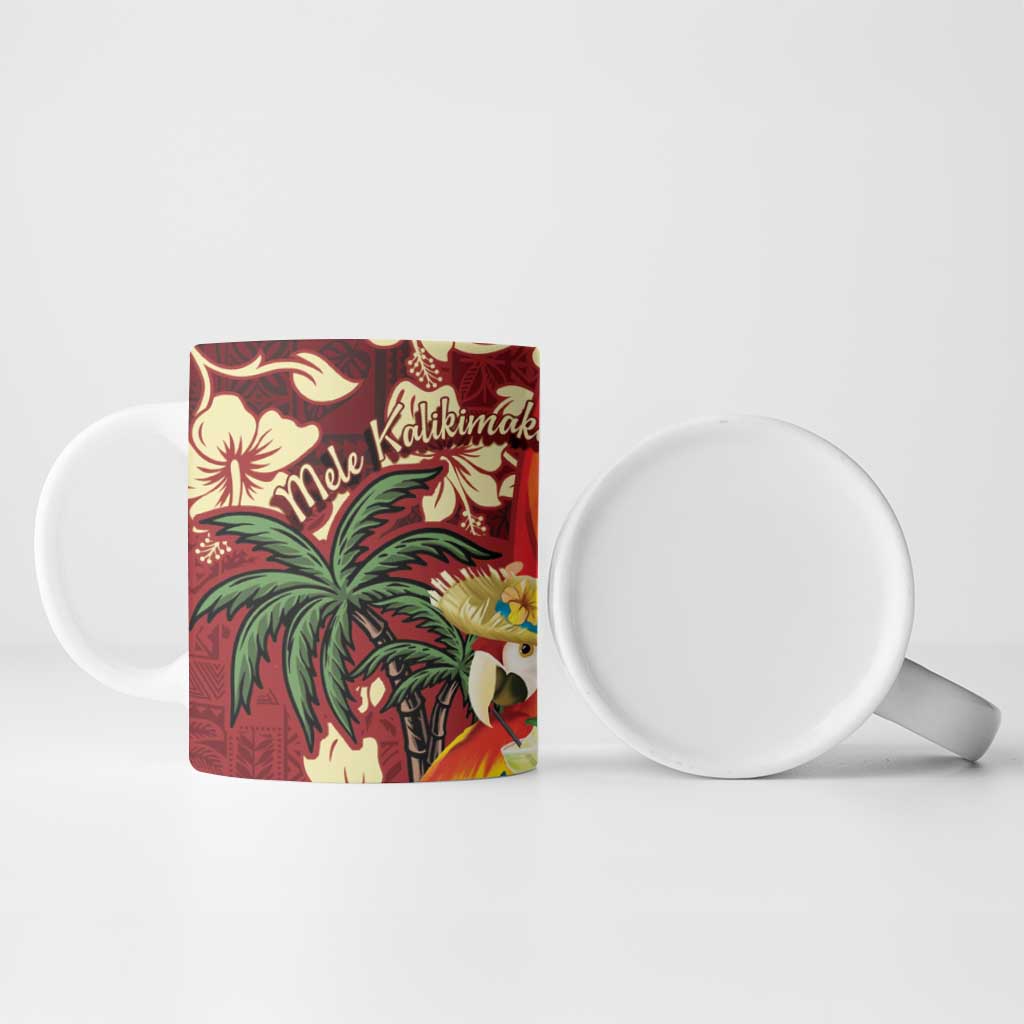 Crimson Red Tropical Christmas Hawaii Tapa Ceramic Mug Aloha Santa Drink Party - Polynesian Pride