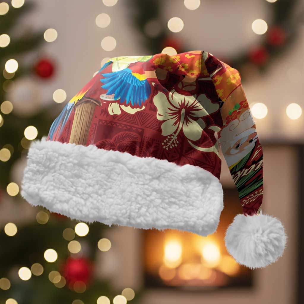 Crimson Red Tropical Christmas Hawaii Tapa Christmas Santa Hat Aloha Santa Drink Party - Polynesian Pride