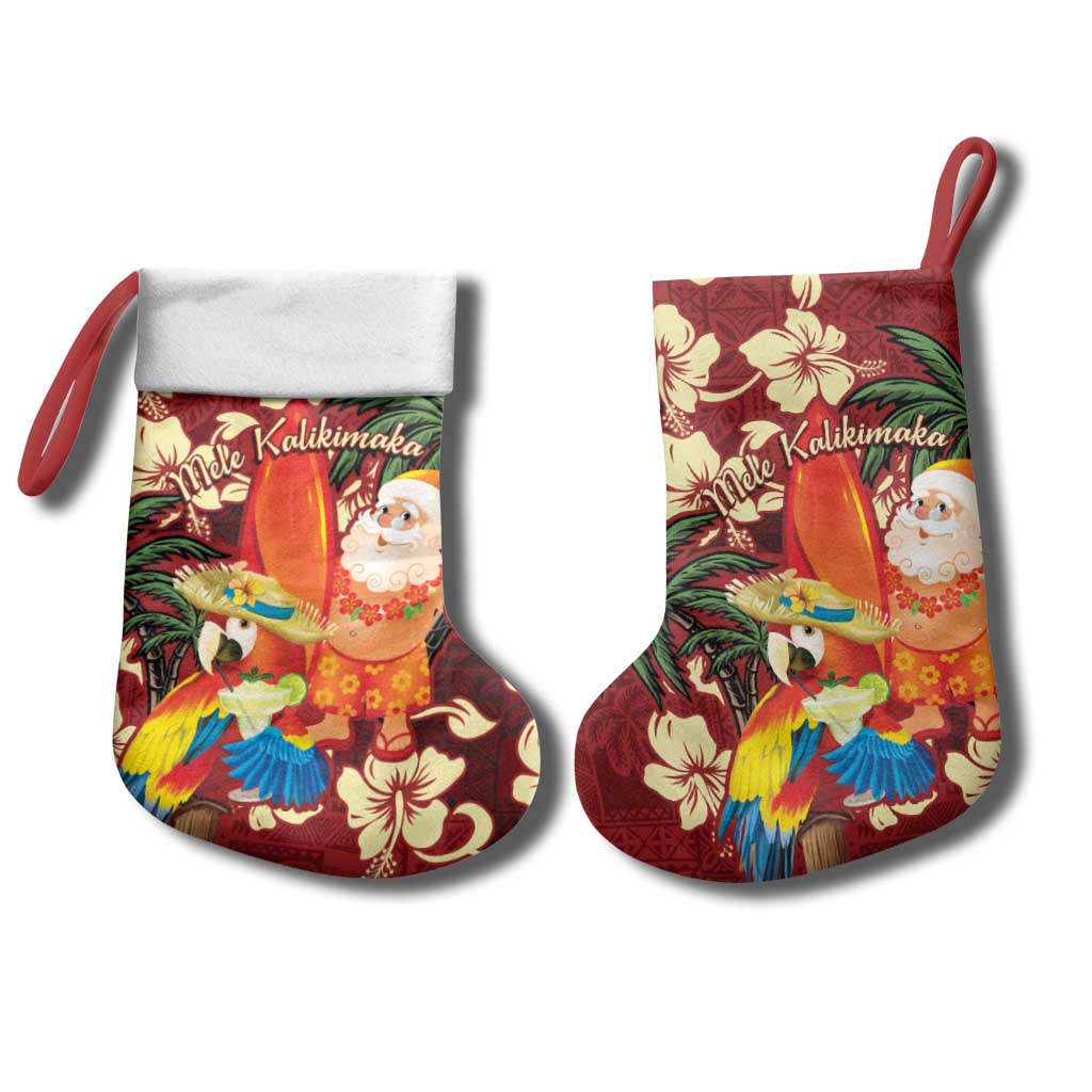 Crimson Red Tropical Christmas Hawaii Tapa Christmas Stocking Aloha Santa Drink Party - Polynesian Pride