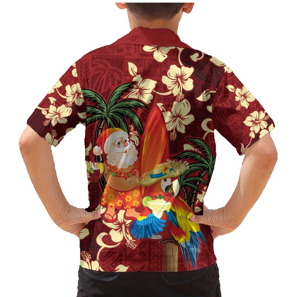 Crimson Red Tropical Christmas Hawaii Tapa Family Matching Mermaid Dress and Hawaiian Shirt Aloha Santa Drink Party LT7 - Polynesian Pride