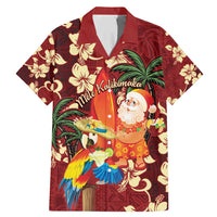 Crimson Red Tropical Christmas Hawaii Tapa Family Matching Mermaid Dress and Hawaiian Shirt Aloha Santa Drink Party LT7 Dad's Shirt - Short Sleeve Red - Polynesian Pride