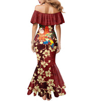Crimson Red Tropical Christmas Hawaii Tapa Family Matching Mermaid Dress and Hawaiian Shirt Aloha Santa Drink Party LT7 - Polynesian Pride