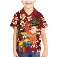 Crimson Red Tropical Christmas Hawaii Tapa Family Matching Mermaid Dress and Hawaiian Shirt Aloha Santa Drink Party LT7 Son's Shirt Red - Polynesian Pride