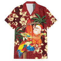 Crimson Red Tropical Christmas Hawaii Tapa Family Matching Off The Shoulder Long Sleeve Dress and Hawaiian Shirt Aloha Santa Drink Party LT7 Dad's Shirt - Short Sleeve Red - Polynesian Pride