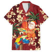 Crimson Red Tropical Christmas Hawaii Tapa Family Matching Off Shoulder Maxi Dress and Hawaiian Shirt Aloha Santa Drink Party LT7 Dad's Shirt - Short Sleeve Red - Polynesian Pride