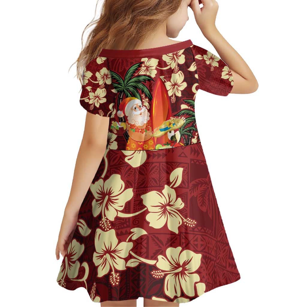 Crimson Red Tropical Christmas Hawaii Tapa Family Matching Off Shoulder Short Dress and Hawaiian Shirt Aloha Santa Drink Party LT7 - Polynesian Pride