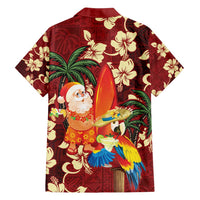 Crimson Red Tropical Christmas Hawaii Tapa Family Matching Off Shoulder Short Dress and Hawaiian Shirt Aloha Santa Drink Party LT7 - Polynesian Pride