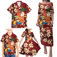 Crimson Red Tropical Christmas Hawaii Tapa Family Matching Puletasi and Hawaiian Shirt Aloha Santa Drink Party LT7 - Polynesian Pride