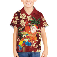 Crimson Red Tropical Christmas Hawaii Tapa Family Matching Summer Maxi Dress and Hawaiian Shirt Aloha Santa Drink Party LT7 Son's Shirt Red - Polynesian Pride