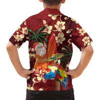 Crimson Red Tropical Christmas Hawaii Tapa Family Matching Tank Maxi Dress and Hawaiian Shirt Aloha Santa Drink Party LT7 - Polynesian Pride