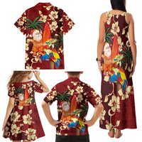 Crimson Red Tropical Christmas Hawaii Tapa Family Matching Tank Maxi Dress and Hawaiian Shirt Aloha Santa Drink Party LT7 - Polynesian Pride