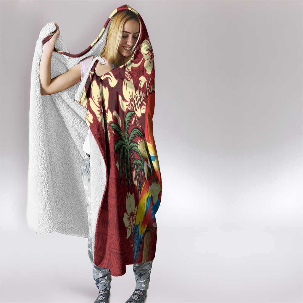 Crimson Red Tropical Christmas Hawaii Tapa Hooded Blanket Aloha Santa Drink Party - Polynesian Pride