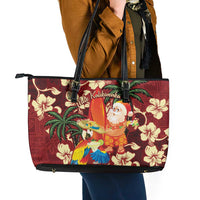 Crimson Red Tropical Christmas Hawaii Tapa Leather Tote Bag Aloha Santa Drink Party LT7 - Polynesian Pride