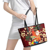 Crimson Red Tropical Christmas Hawaii Tapa Leather Tote Bag Aloha Santa Drink Party LT7 - Polynesian Pride