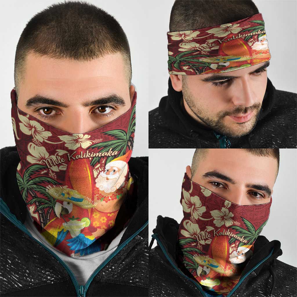 Crimson Red Tropical Christmas Hawaii Tapa Neck Gaiter Aloha Santa Drink Party - Polynesian Pride