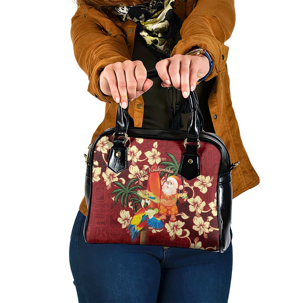 Crimson Red Tropical Christmas Hawaii Tapa Shoulder Handbag Aloha Santa Drink Party - Polynesian Pride