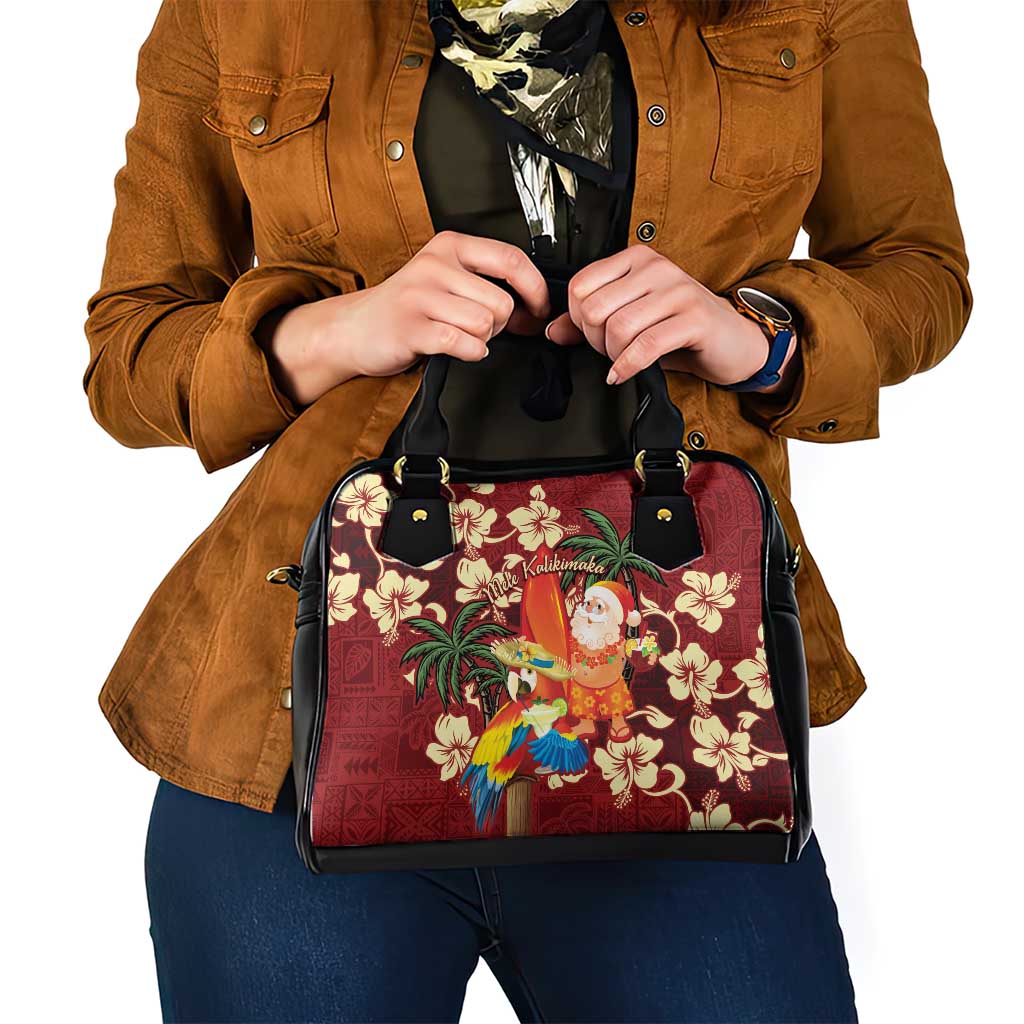 Crimson Red Tropical Christmas Hawaii Tapa Shoulder Handbag Aloha Santa Drink Party - Polynesian Pride