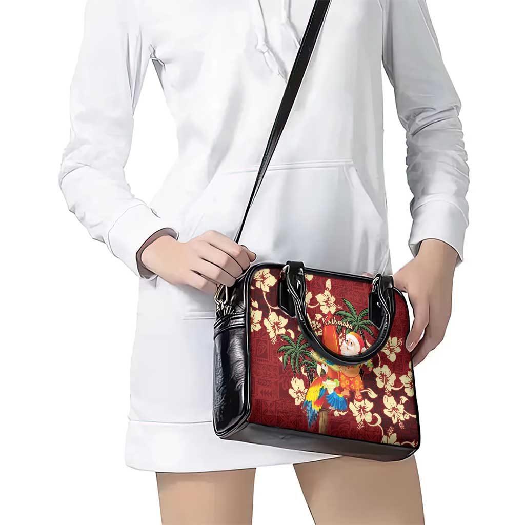 Crimson Red Tropical Christmas Hawaii Tapa Shoulder Handbag Aloha Santa Drink Party - Polynesian Pride