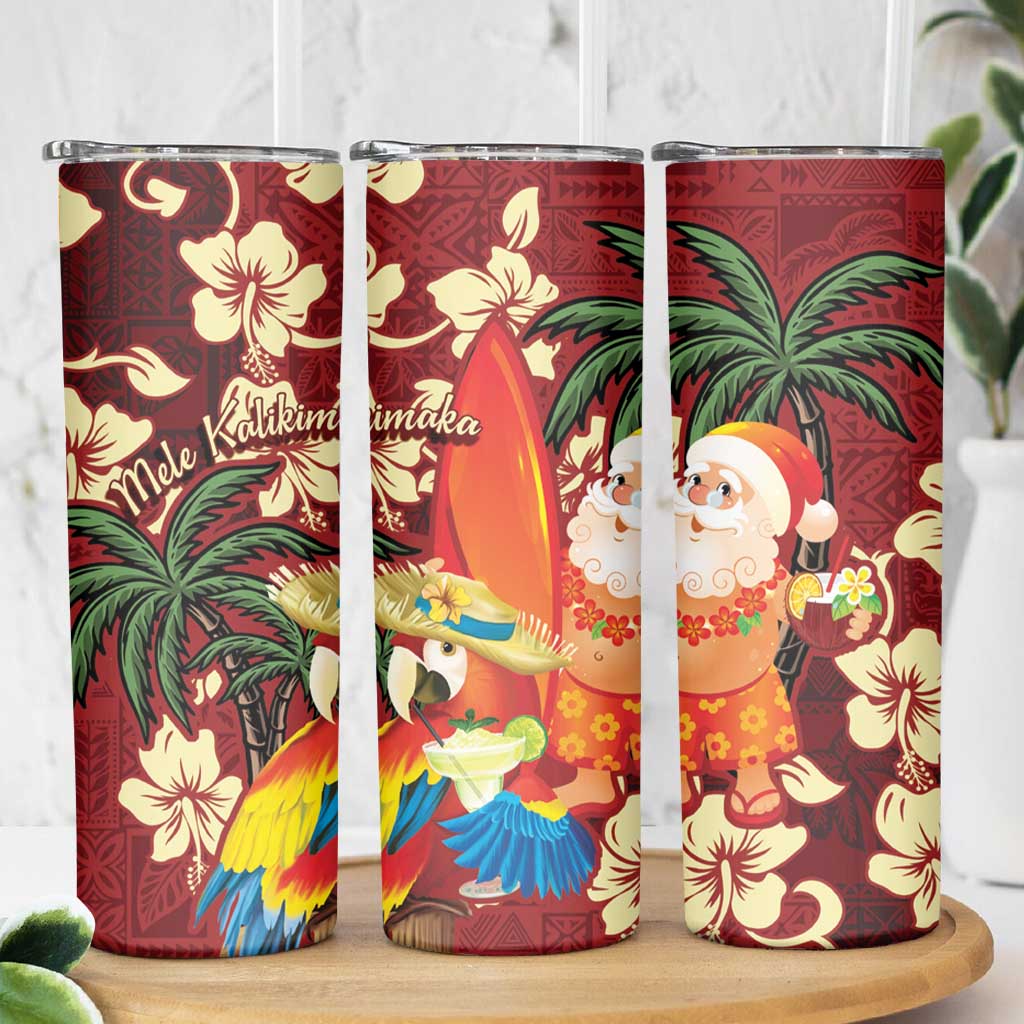 Crimson Red Tropical Christmas Hawaii Tapa Skinny Tumbler Aloha Santa Drink Party LT7 - Polynesian Pride