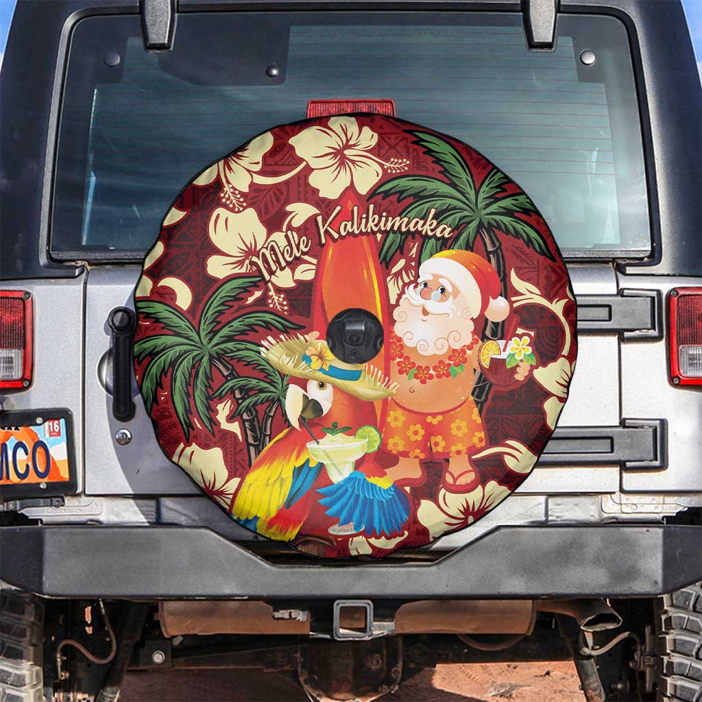 Crimson Red Tropical Christmas Hawaii Tapa Spare Tire Cover Aloha Santa Drink Party - Polynesian Pride