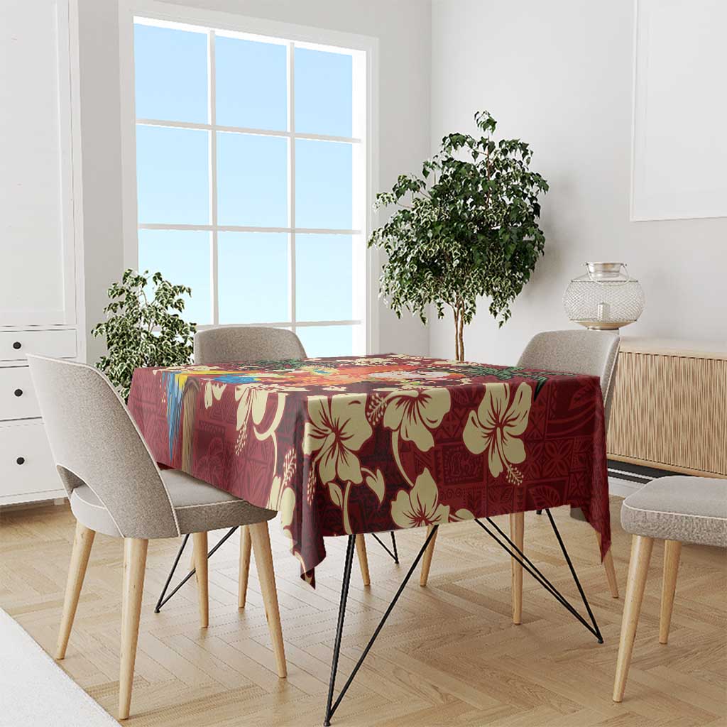 Crimson Red Tropical Christmas Hawaii Tapa Tablecloth Aloha Santa Drink Party - Polynesian Pride