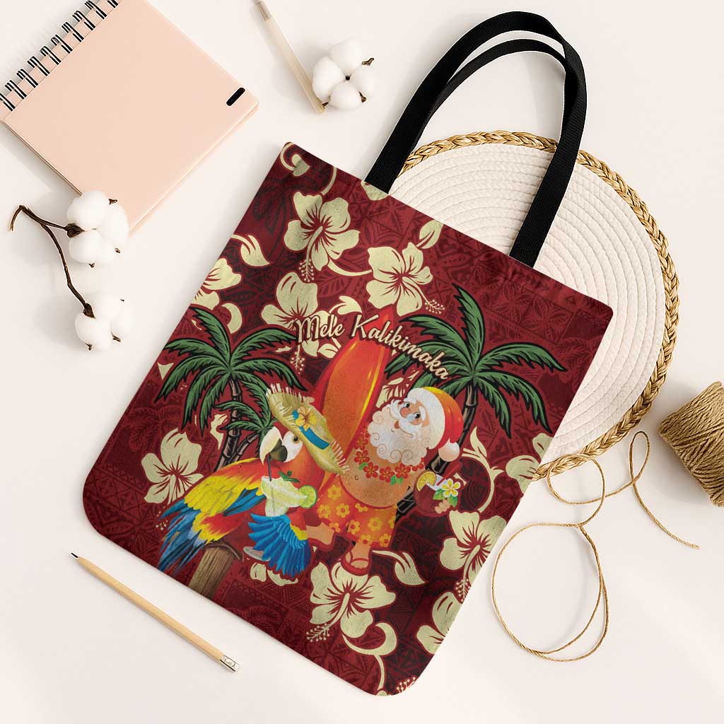 Crimson Red Tropical Christmas Hawaii Tapa Tote Bag Aloha Santa Drink Party - Polynesian Pride