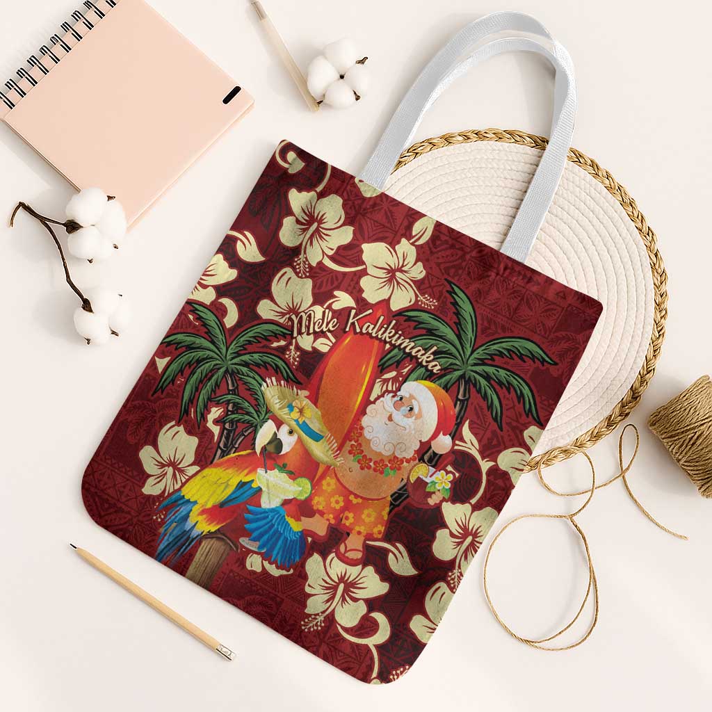 Crimson Red Tropical Christmas Hawaii Tapa Tote Bag Aloha Santa Drink Party - Polynesian Pride