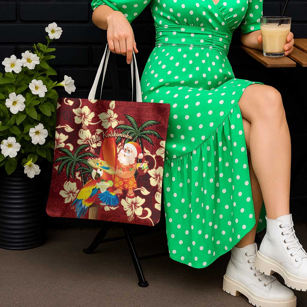 Crimson Red Tropical Christmas Hawaii Tapa Tote Bag Aloha Santa Drink Party - Polynesian Pride