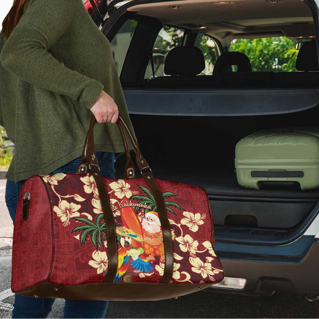 Crimson Red Tropical Christmas Hawaii Tapa Travel Bag Aloha Santa Drink Party - Polynesian Pride