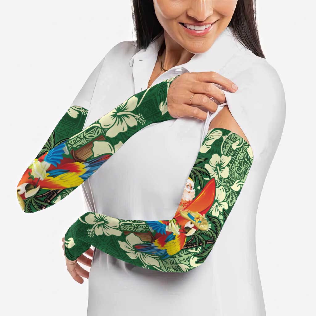 Moss Green Tropical Christmas Hawaii Tapa Arm Sleeves Aloha Santa Drink Party - Polynesian Pride