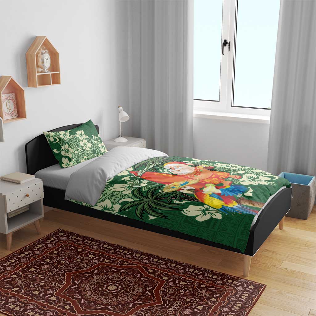 Moss Green Tropical Christmas Hawaii Tapa Bedding Set Aloha Santa Drink Party - Polynesian Pride