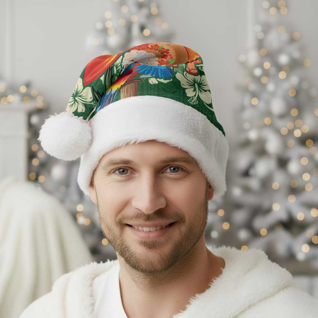 Moss Green Tropical Christmas Hawaii Tapa Christmas Santa Hat Aloha Santa Drink Party - Polynesian Pride