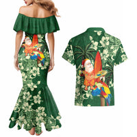 Moss Green Tropical Christmas Hawaii Tapa Couples Matching Mermaid Dress and Hawaiian Shirt Aloha Santa Drink Party LT7 - Polynesian Pride