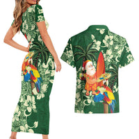 Moss Green Tropical Christmas Hawaii Tapa Couples Matching Short Sleeve Bodycon Dress and Hawaiian Shirt Aloha Santa Drink Party LT7 - Polynesian Pride