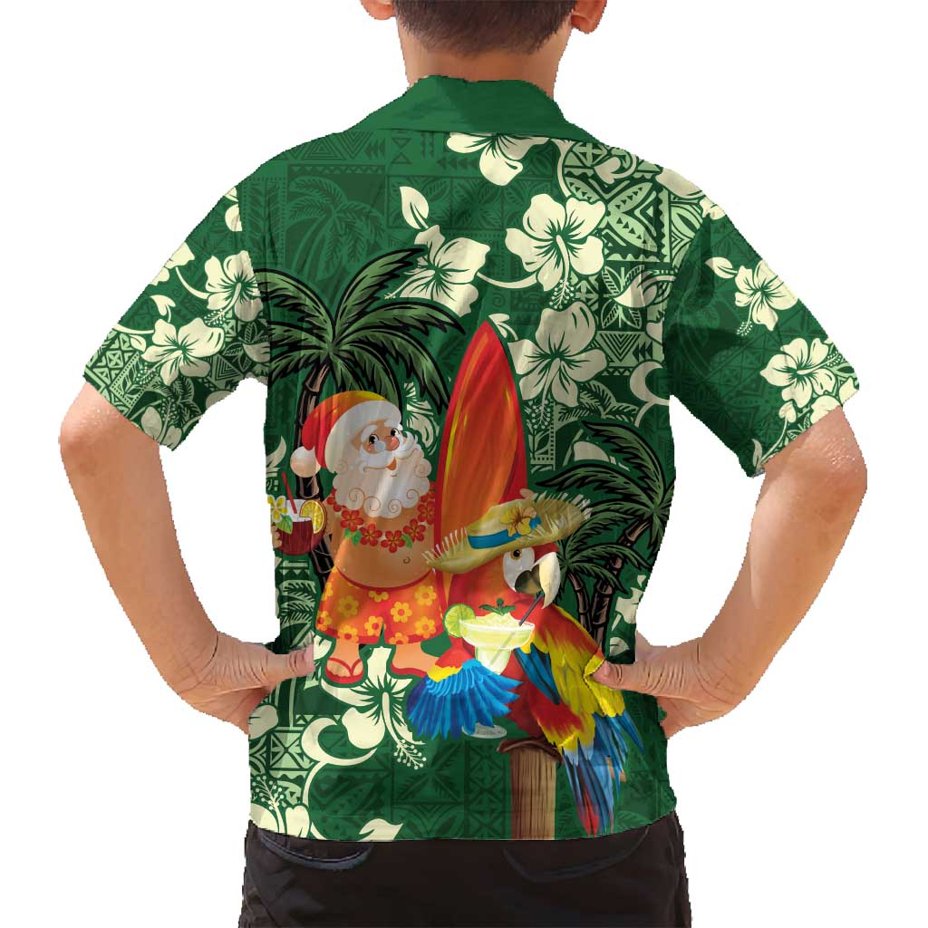 Moss Green Tropical Christmas Hawaii Tapa Family Matching Long Sleeve Bodycon Dress and Hawaiian Shirt Aloha Santa Drink Party LT7 - Polynesian Pride