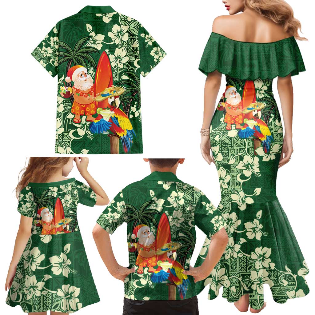 Moss Green Tropical Christmas Hawaii Tapa Family Matching Mermaid Dress and Hawaiian Shirt Aloha Santa Drink Party LT7 - Polynesian Pride