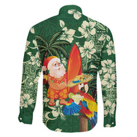 Moss Green Tropical Christmas Hawaii Tapa Family Matching Off Shoulder Maxi Dress and Hawaiian Shirt Aloha Santa Drink Party LT7 - Polynesian Pride