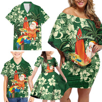 Moss Green Tropical Christmas Hawaii Tapa Family Matching Off Shoulder Short Dress and Hawaiian Shirt Aloha Santa Drink Party LT7 - Polynesian Pride
