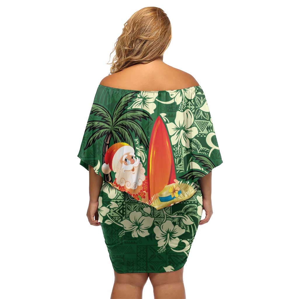 Moss Green Tropical Christmas Hawaii Tapa Family Matching Off Shoulder Short Dress and Hawaiian Shirt Aloha Santa Drink Party LT7 - Polynesian Pride