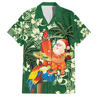 Moss Green Tropical Christmas Hawaii Tapa Family Matching Puletasi and Hawaiian Shirt Aloha Santa Drink Party LT7 Dad's Shirt - Short Sleeve Green - Polynesian Pride