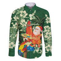 Moss Green Tropical Christmas Hawaii Tapa Family Matching Short Sleeve Bodycon Dress and Hawaiian Shirt Aloha Santa Drink Party LT7 Dad's Shirt - Long Sleeve Green - Polynesian Pride