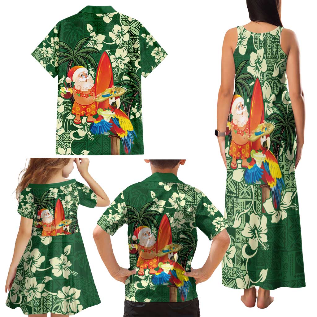 Moss Green Tropical Christmas Hawaii Tapa Family Matching Tank Maxi Dress and Hawaiian Shirt Aloha Santa Drink Party LT7 - Polynesian Pride