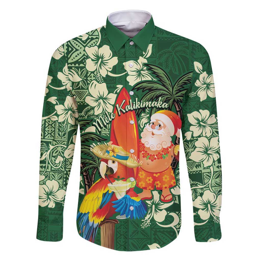 Moss Green Tropical Christmas Hawaii Tapa Family Matching Tank Maxi Dress and Hawaiian Shirt Aloha Santa Drink Party LT7 Dad's Shirt - Long Sleeve Green - Polynesian Pride