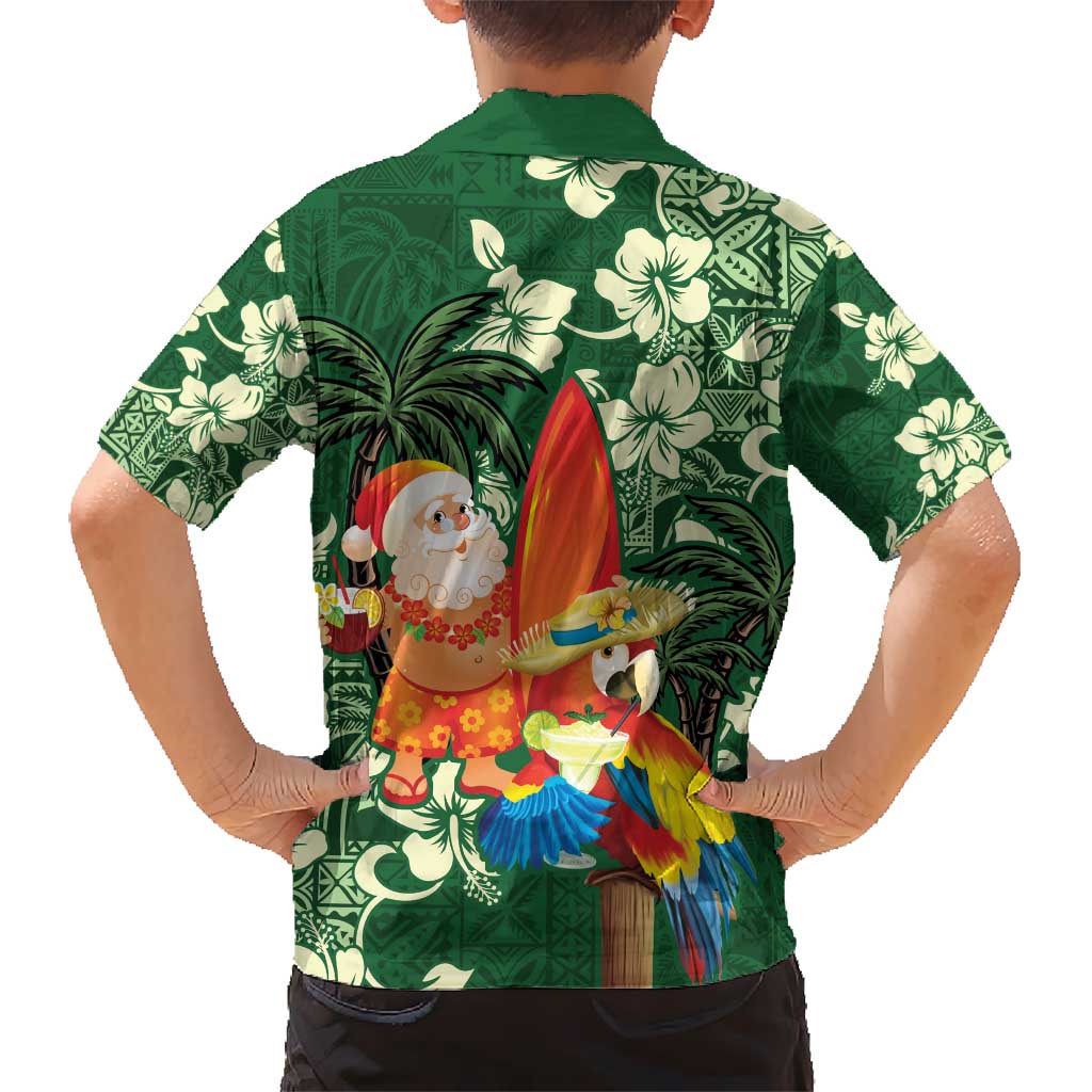 Moss Green Tropical Christmas Hawaii Tapa Hawaiian Shirt Aloha Santa Drink Party - Polynesian Pride